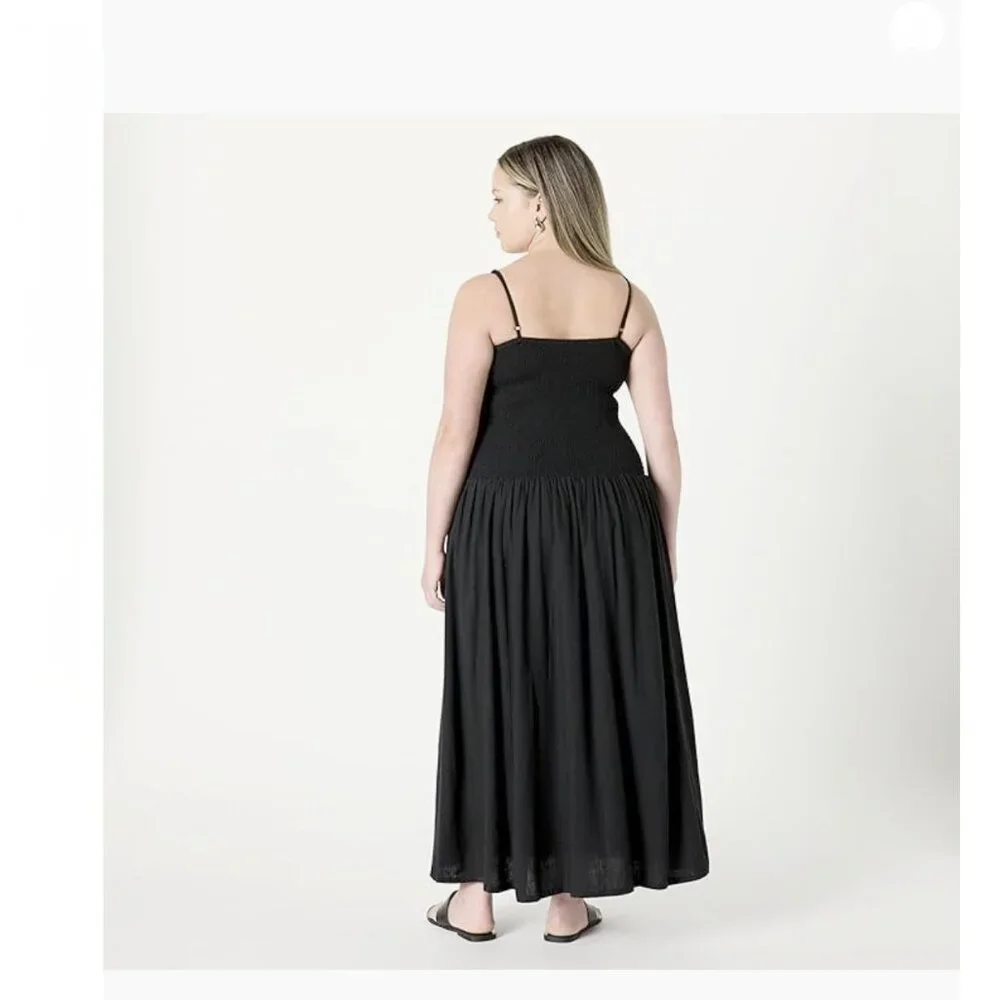 The Drop Florencia Smocked Bodice Linen Maxi Dress - Picture 2 of 9